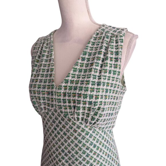 TAYLOR Green Boucle Stretch Drop Waist Ruffle Dress Size 8 - Picture 6 of 13